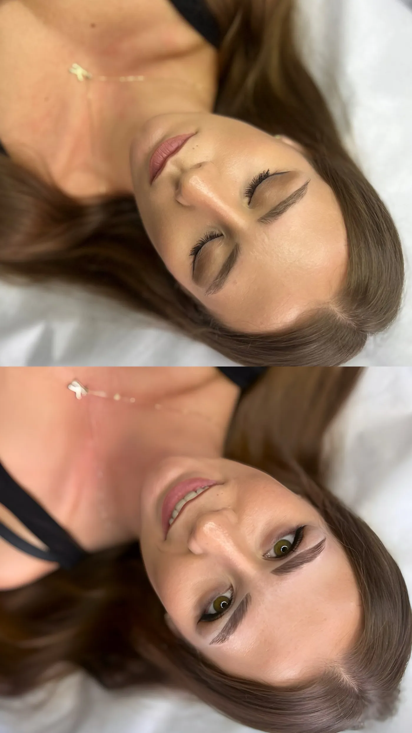 Before and after a soft ombre brow treatment